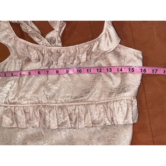 Saylor Dress Pink Maxina Jacquard Sleeveless Ruffles Tiered V-Back Midi Size M - Picture 6 of 9